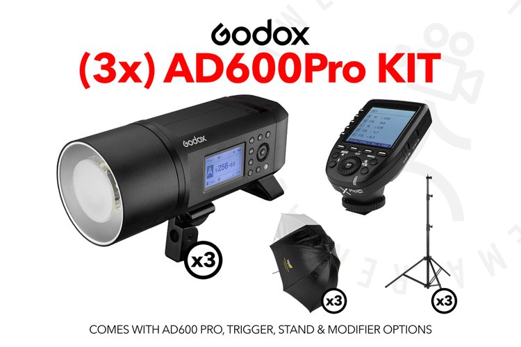 (3x) Godox AD600 Pro Photography Strobe/Flash Kit w/ trigger & modifiers!